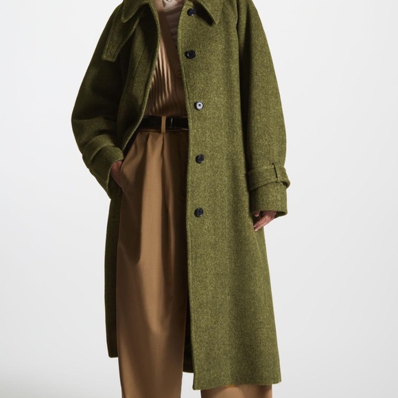 ISO: COS Tailored Herringbone Coat / Olive Khaki Green Trench Wool - Picture 4 of 5